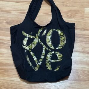 Black and Gold Tote Bag with Leafy Design